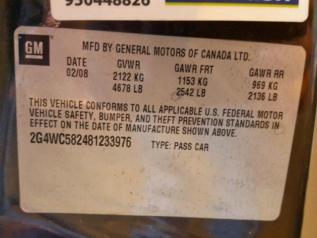 2G4WC582481233976 - 2008 BUICK LACROSSE C BROWN photo 10