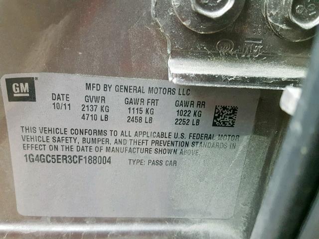 1G4GC5ER3CF188004 - 2012 BUICK LACROSSE 灰色 照片 10