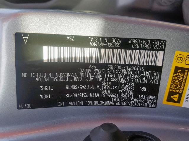 5TDKKRFH7ES031691 - 2014 TOYOTA HIGHLANDER SILVER photo 10