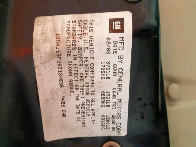 1G8AJ55F26Z184836 - 2006 SATURN ION LEVEL 绿色 照片 10