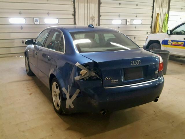 WAULT68E74A100584 - 2004 AUDI A4 3.0 QUA BLUE photo 3