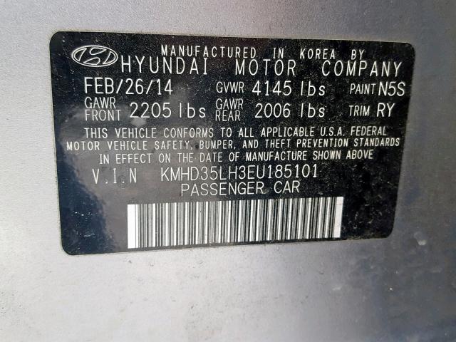 KMHD35LH3EU185101 - 2014 HYUNDAI ELANTRA GT GRAY photo 10