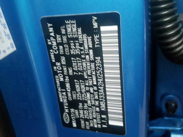 KM8J33A42HU252394 - 2017 HYUNDAI TUCSON LIM BLUE photo 10