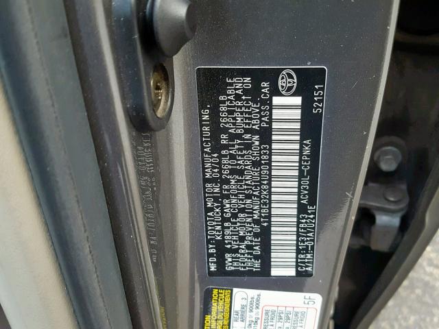 4T1BE32K84U901833 - 2004 TOYOTA CAMRY LE GRAY photo 10