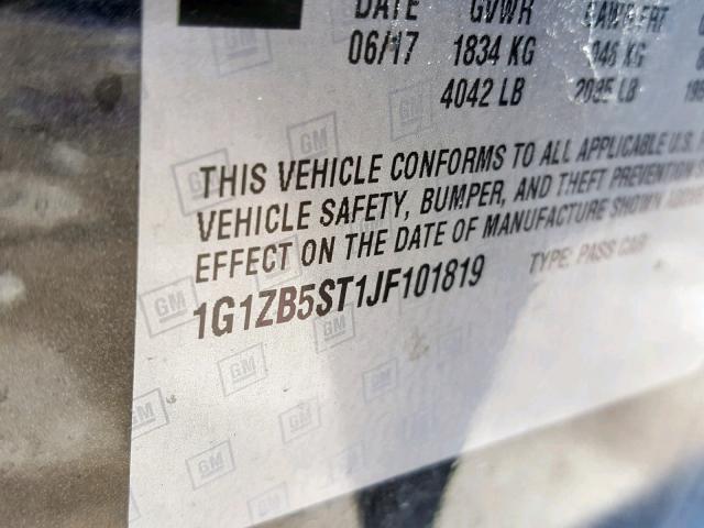 1G1ZB5ST1JF101819 - 2018 CHEVROLET MALIBU LS BLACK photo 10