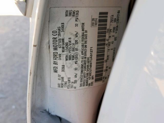 1FMEU74897UA91271 - 2007 FORD EXPLORER E Ақ фото 10