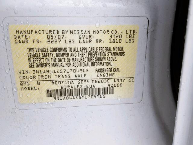 3N1AB61E57L704965 - 2007 NISSAN SENTRA 2.0 WHITE photo 10