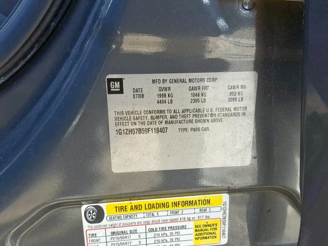 1G1ZH57B59F118407 - 2009 CHEVROLET MALIBU 1LT GRAY photo 10