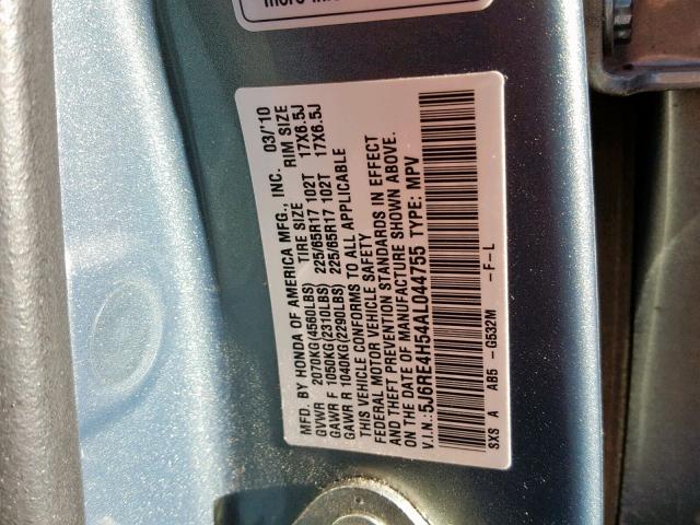 5J6RE4H54AL044755 - 2010 HONDA CR-V EX BLUE photo 10