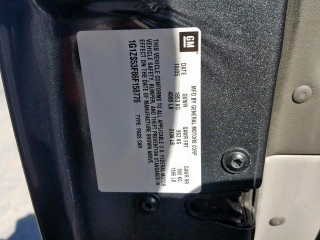 1G1ZS53F86F158776 - 2006 CHEVROLET MALIBU LS ნაცრისფერი ფოტო 10