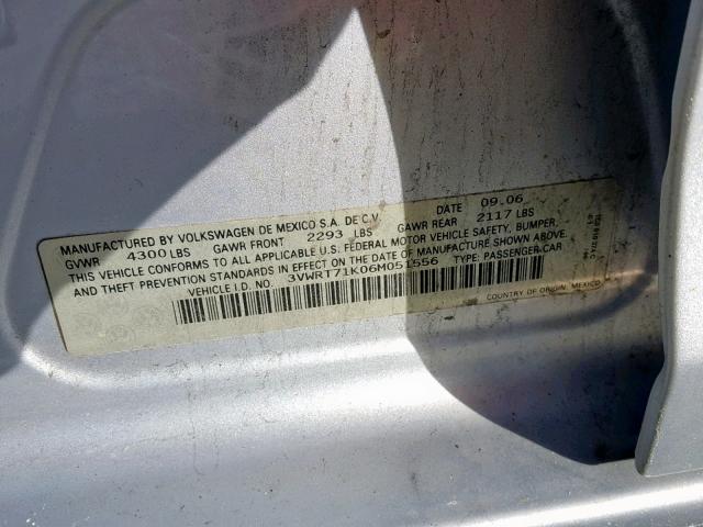 3VWRT71K06M051556 - 2006 VOLKSWAGEN JETTA TDI SILVER photo 10