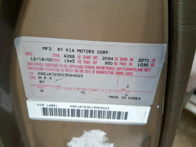 KNDJA723015064223 - 2001 KIA SPORTAGE Qəhvəyi foto 10