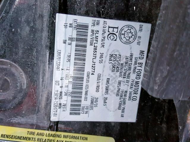 5LMFL28537LJ12774 - 2007 LINCOLN NAVIGATOR Қара фото 10