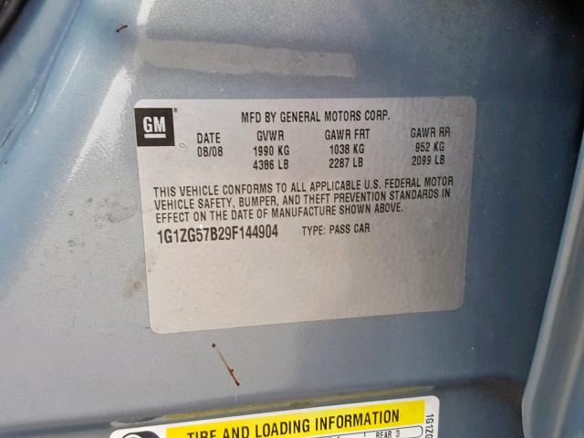 1G1ZG57B29F144904 - 2009 CHEVROLET MALIBU LS ლურჯი ფოტო 10