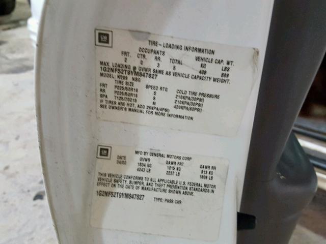 1G2NF52T9YM847827 - 2000 PONTIAC GRAND AM S Ağ foto 10