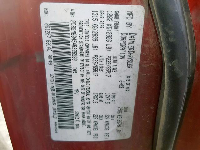2C8GM68454R326593 - 2004 CHRYSLER PACIFICA RED photo 10