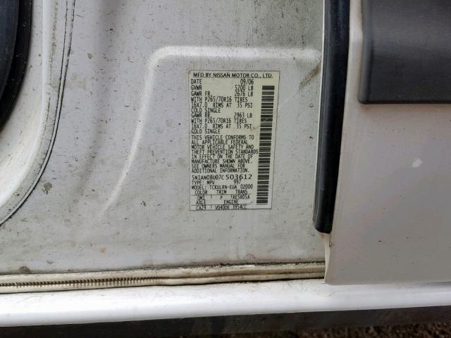 5N1AN08U07C503612 - 2007 NISSAN XTERRA OFF WHITE photo 10