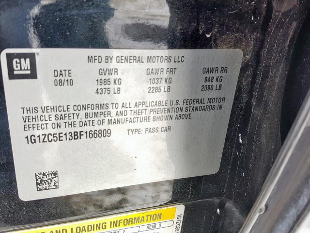 1G1ZC5E13BF166809 - 2011 CHEVROLET MALIBU 1LT BLACK photo 10