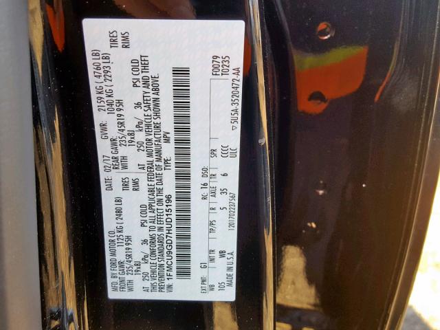 1FMCU9GD7HUD15196 - 2017 FORD ESCAPE SE 黑色 照片 10