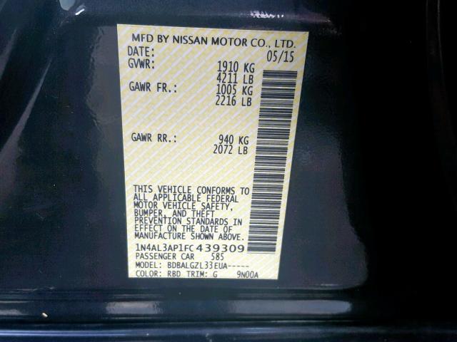 1N4AL3AP1FC439309 - 2015 NISSAN ALTIMA 2.5 GRAY photo 10