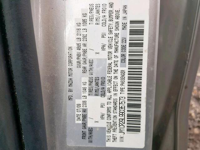 JM1CR29L990357573 - 2009 MAZDA 5 SILVER photo 10