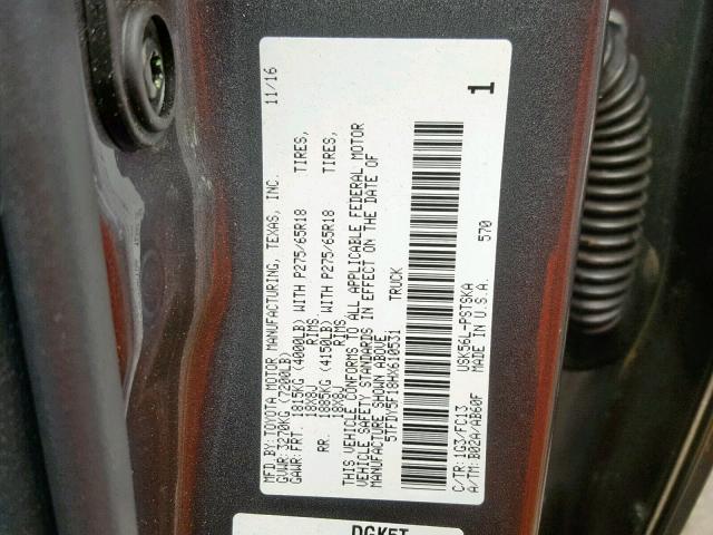 5TFDY5F18HX610531 - 2017 TOYOTA TUNDRA CRE GRAY photo 10