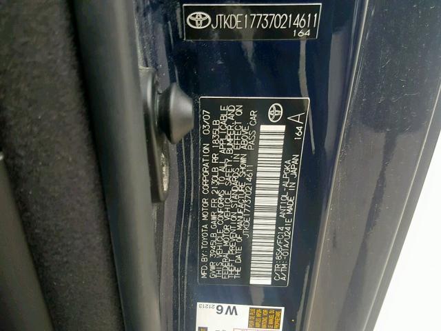 JTKDE177370214611 - 2007 TOYOTA SCION TC 蓝色 照片 10