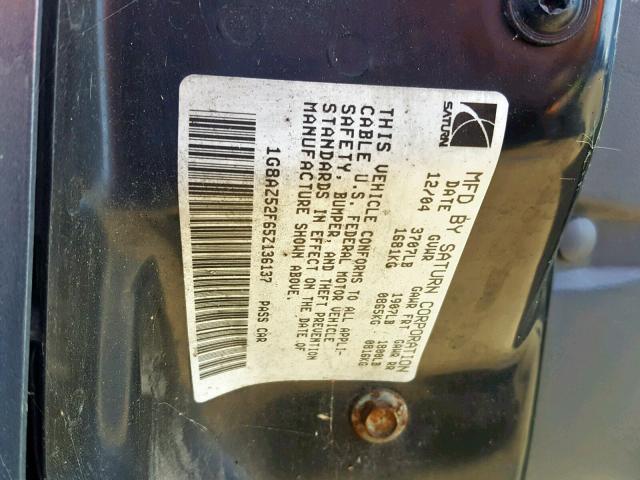 1G8AZ52F65Z136137 - 2005 SATURN ION LEVEL GRAY photo 10
