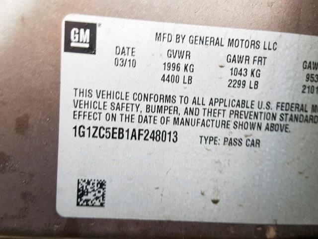 1G1ZC5EB1AF248013 - 2010 CHEVROLET MALIBU 1LT 棕色 照片 10