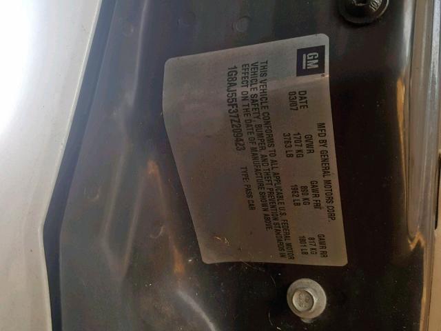 1G8AJ55F37Z209423 - 2007 SATURN ION LEVEL WHITE photo 10