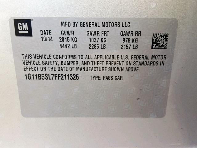 1G11B5SL7FF211326 - 2015 CHEVROLET MALIBU LS SILVER photo 10