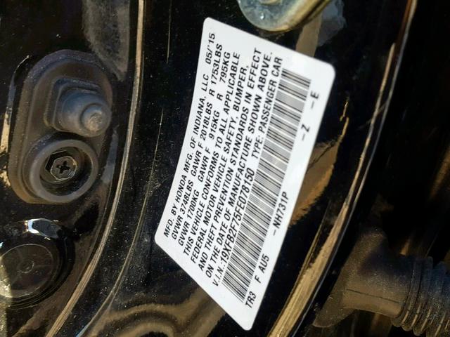19XFB2F75FE078150 - 2015 HONDA CIVIC SE Қара фото 10