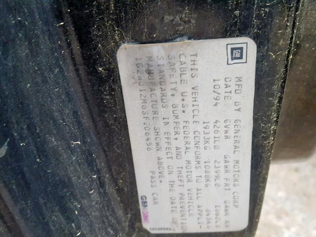 1G2WJ12M6SF206456 - 1995 PONTIAC GRAND PRIX BLACK photo 10