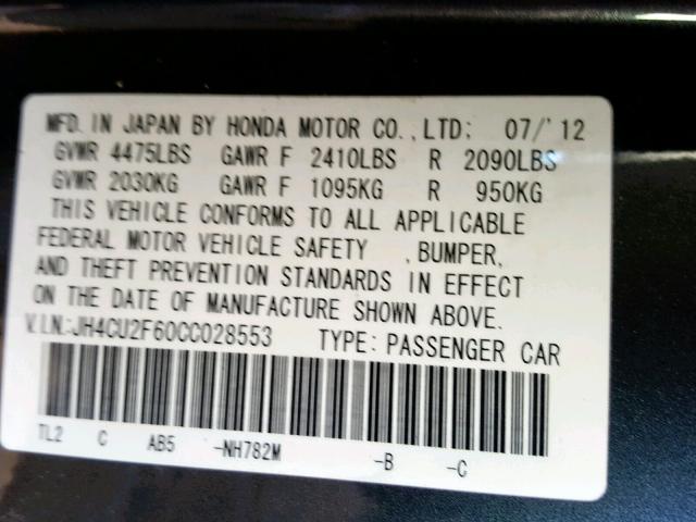 JH4CU2F60CC028553 - 2012 ACURA TSX TECH CHARCOAL photo 10