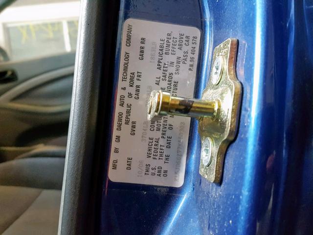 KL5JD66Z77K550303 - 2007 SUZUKI RENO BASE BLUE photo 10