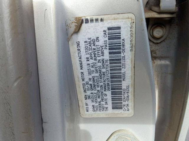 1NXBR12E1YZ370676 - 2000 TOYOTA COROLLA VE SILVER photo 10