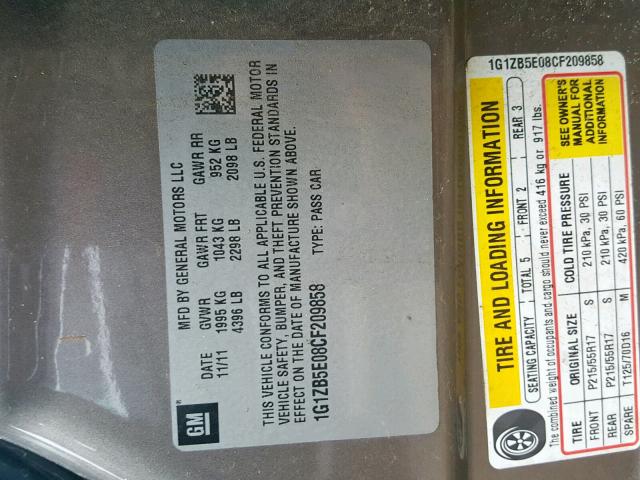 1G1ZB5E08CF209858 - 2012 CHEVROLET MALIBU LS BROWN photo 10