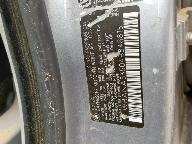 WBANA53504B848815 - 2004 BMW 525 I SILVER photo 10