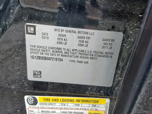 1G1ZB5EB8AF218154 - 2010 CHEVROLET MALIBU LS 黑色 照片 10