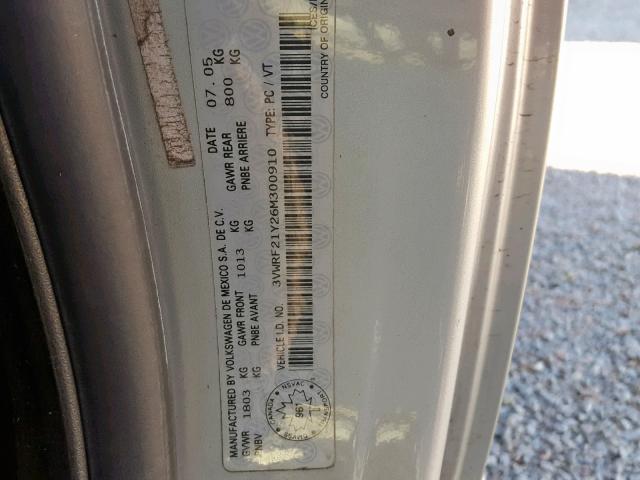 3VWRF21Y26M300910 - 2006 VOLKSWAGEN NEW BEETLE 银色 照片 10