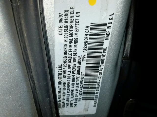 4S3BD4353W7200107 - 1998 SUBARU LEGACY L SILVER photo 10