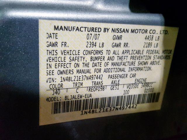 1N4BL21E37N497442 - 2007 NISSAN ALTIMA 3.5 GREEN photo 10