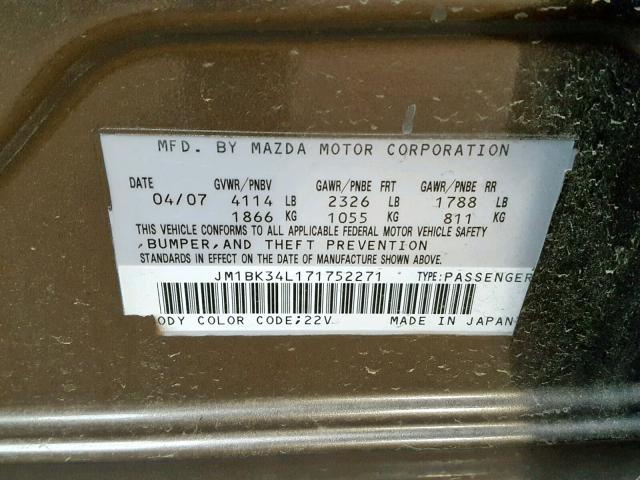 JM1BK34L171752271 - 2007 MAZDA SPEED 3 棕色 照片 10