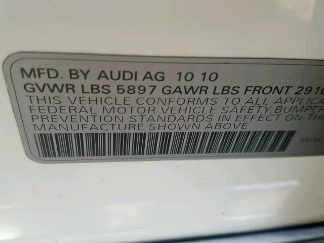 WAURVAFD3BN005947 - 2011 AUDI A8 L QUATT WHITE photo 10