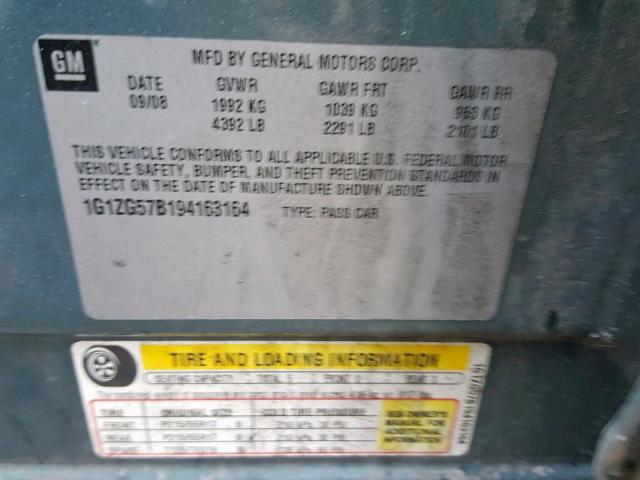 1G1ZG57B194163164 - 2009 CHEVROLET MALIBU LS Yaşıl foto 10