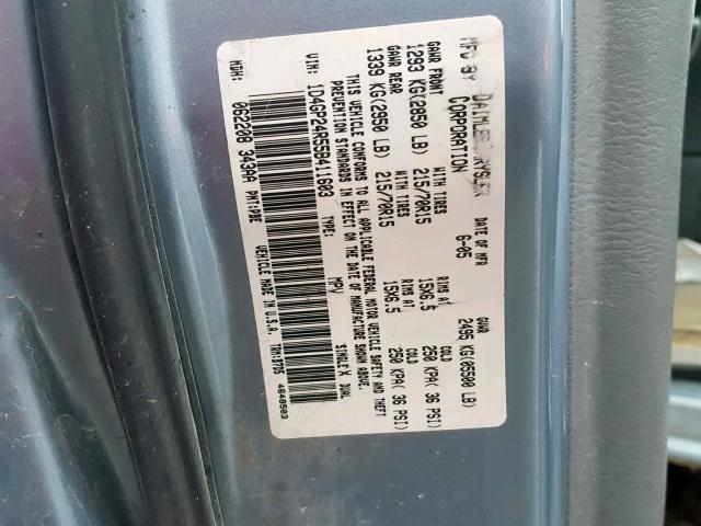 1D4GP24R55B411603 - 2005 DODGE CARAVAN BLUE photo 10