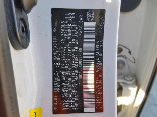 4T1BK1EBXDU057299 - 2013 TOYOTA AVALON BAS WHITE photo 10