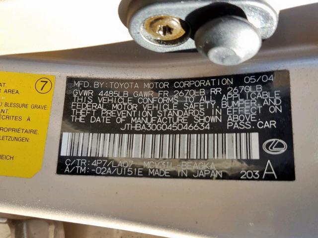 JTHBA30G045046634 - 2004 LEXUS ES 330 TAN photo 10