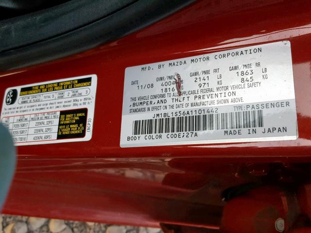 JM1BL1S56A1101442 - 2010 MAZDA 3 S RED photo 10