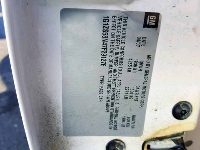 1G1ZS58N47F291276 - 2007 CHEVROLET MALIBU LS Ақ фото 10